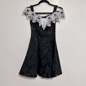 Jessica McClintock Gunne Sax Off Shoulder Black Dress with White Lace Detail